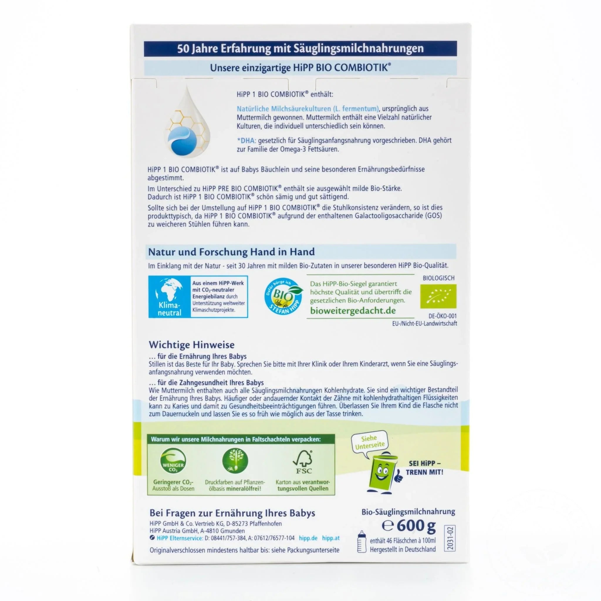 Hipp Bio Combiotik 1 - infant Cow Milk 600g - from birth