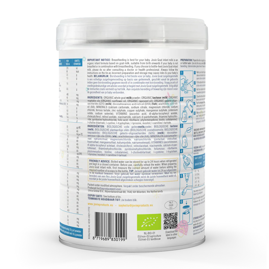 Jovie Organic Goat Infant Milk 800g -Stage 1 - 0 - 6 Months - Emmbaby Canada